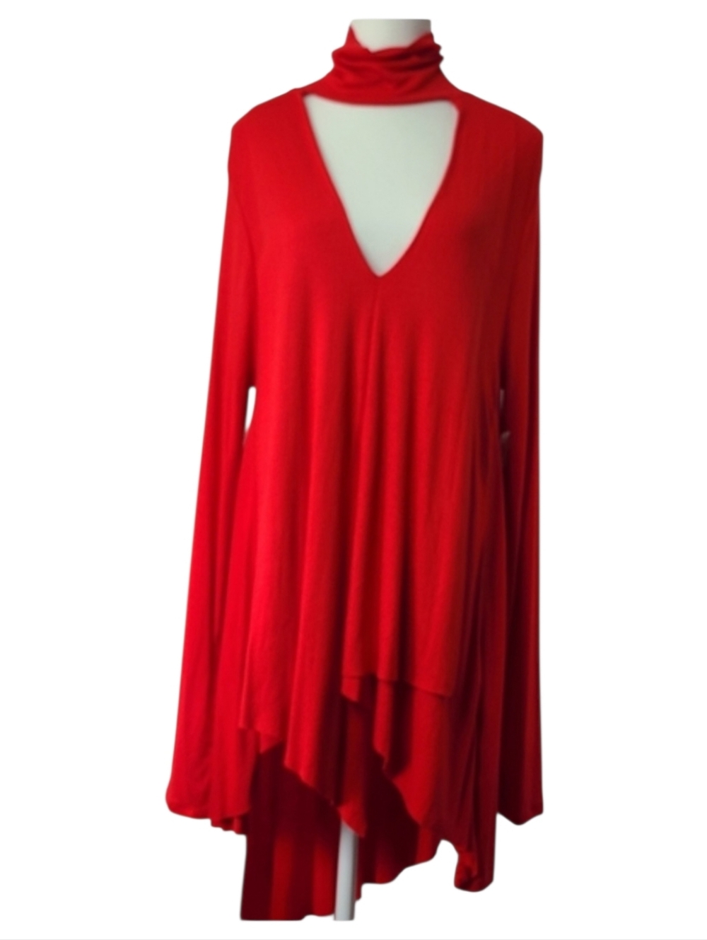 Free People Uptown Red Asymmetrical Dress Women’s Size L Long Sleeve NWOT Boho